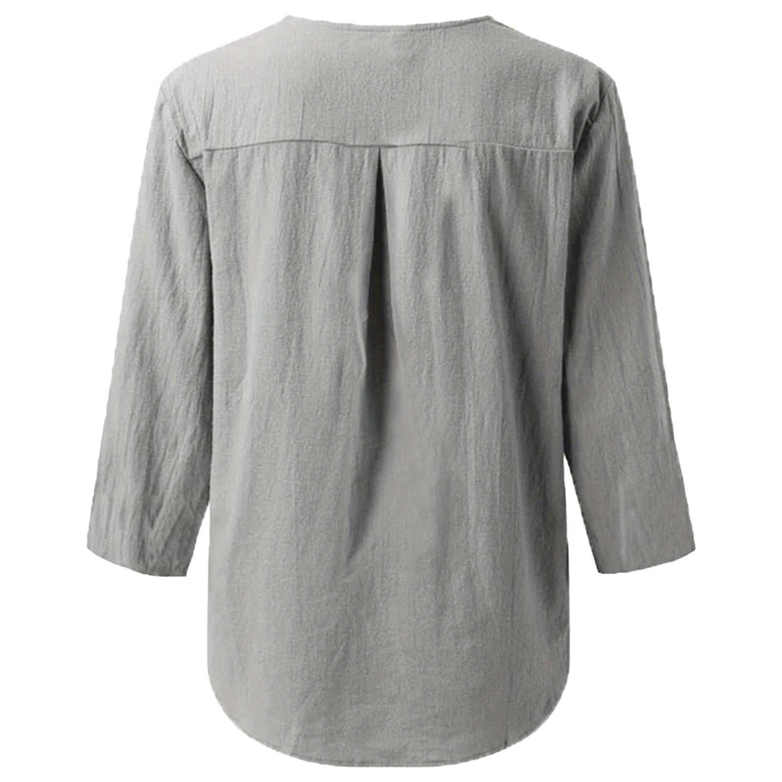 thumbnail image 2 of Camisa de mujer de color liso con cuello en V y botones: estilo informal y elegante, corte holgado, poliéster resistente, fácil de combinar., 2 of 6